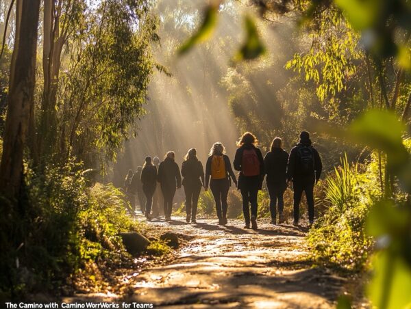 Colleagues walking the Camino together, forging deeper connections through shared purpose and nature’s quiet inspiration.